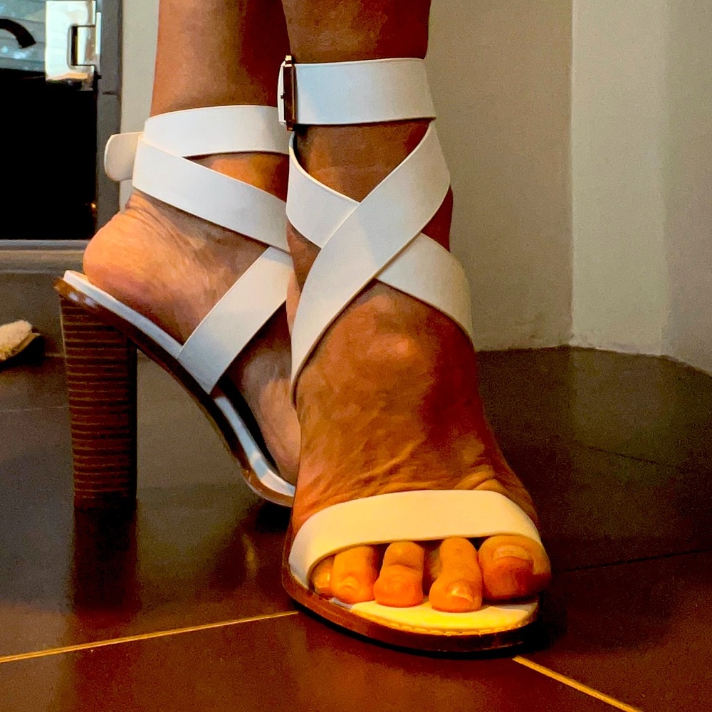 White leather high heels sandals, size 7.5